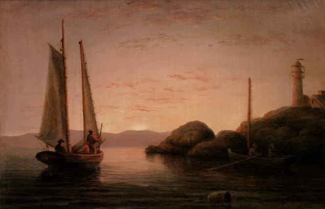 Mary Blood Mellen (1819-1886) Sunset Calm off Ten Pound Island Light, Gloucester, c. 1850s