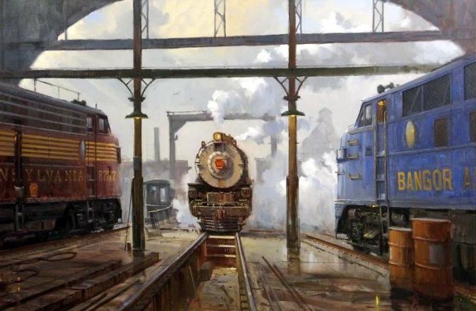 Showdown at Roundhouse Corral, (Boston Railyard) © 2000 ~ David Tutwiler (b. 1952)