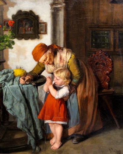 Grandmother and Child Sewing. Friedrich Pondel (b. 1836)